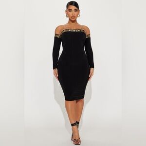 Fashion Nova Grecian Off-Shoulder Midi Dress
